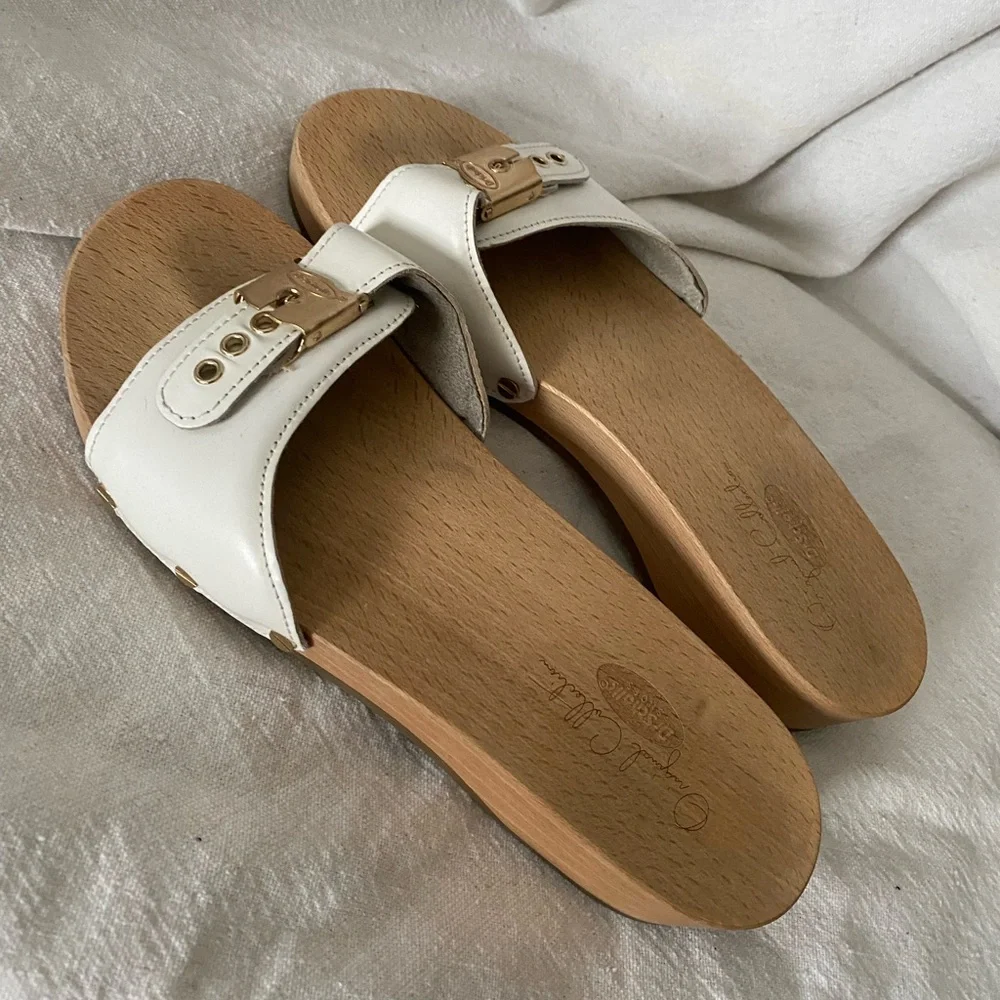 70’s Nostalgia Dr. Scholl's Original Collection White Leather Clogs - Picture 2 of 8